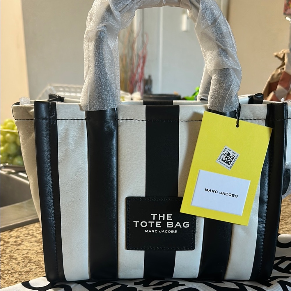 Marc Jacobs Black and White Striped Tote Bag